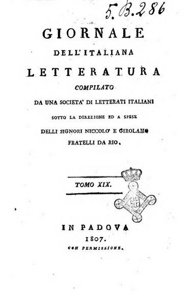 Giornale dell'italiana letteratura