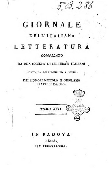 Giornale dell'italiana letteratura