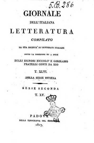 Giornale dell'italiana letteratura