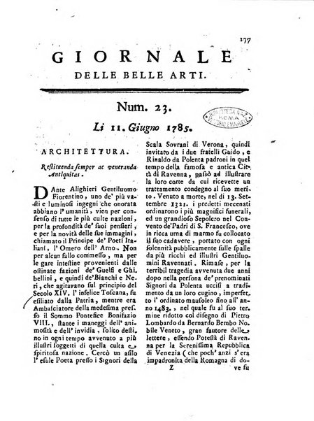 Giornale delle belle arti e della incisione, antiquaria, musica e poesia