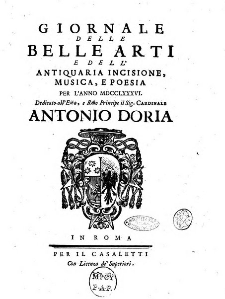 Giornale delle belle arti e della incisione, antiquaria, musica e poesia