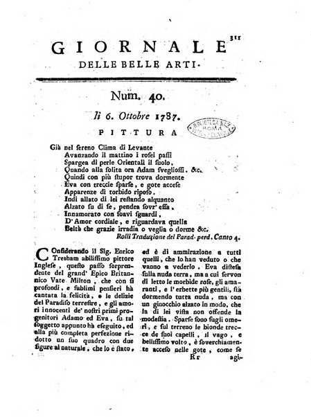 Giornale delle belle arti e della incisione, antiquaria, musica e poesia