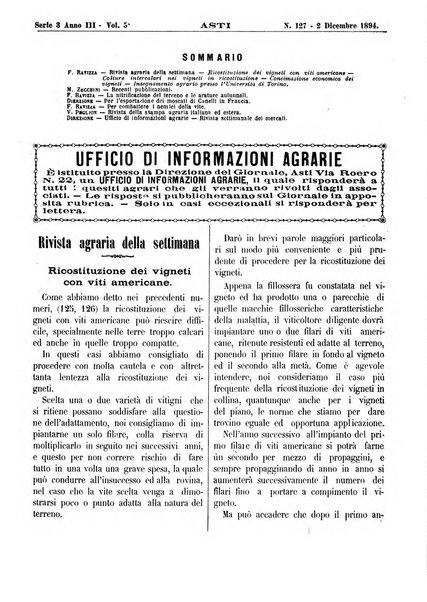 Giornale di agricoltura pratica organo ufficiale della Regia Stazione enologica sperimentale di Asti, della Regia Scuola di viticoltura, enologia e pomologia di Alba, della Regia Scuola agraria di Caluso e dei Comizi agrari di Asti e Alba