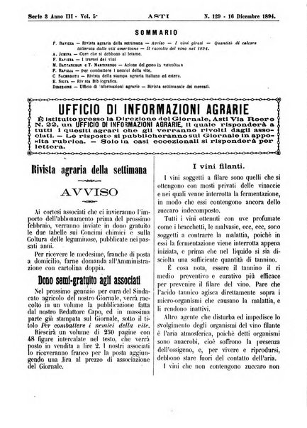 Giornale di agricoltura pratica organo ufficiale della Regia Stazione enologica sperimentale di Asti, della Regia Scuola di viticoltura, enologia e pomologia di Alba, della Regia Scuola agraria di Caluso e dei Comizi agrari di Asti e Alba