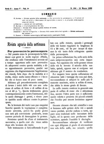 Giornale di agricoltura pratica organo ufficiale della Regia Stazione enologica sperimentale di Asti, della Regia Scuola di viticoltura, enologia e pomologia di Alba, della Regia Scuola agraria di Caluso e dei Comizi agrari di Asti e Alba