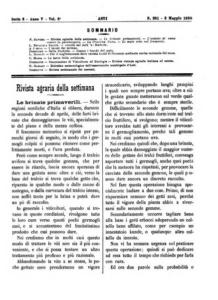 Giornale di agricoltura pratica organo ufficiale della Regia Stazione enologica sperimentale di Asti, della Regia Scuola di viticoltura, enologia e pomologia di Alba, della Regia Scuola agraria di Caluso e dei Comizi agrari di Asti e Alba