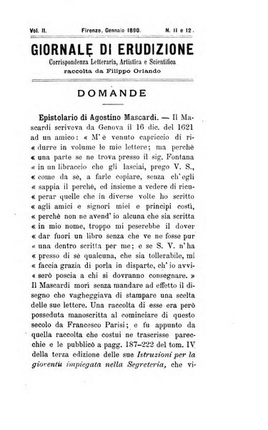 Giornale di erudizione corrispondenza letteraria, artistica e scientifica