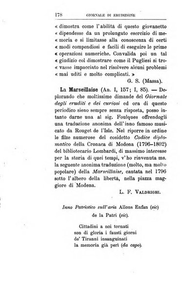 Giornale di erudizione corrispondenza letteraria, artistica e scientifica