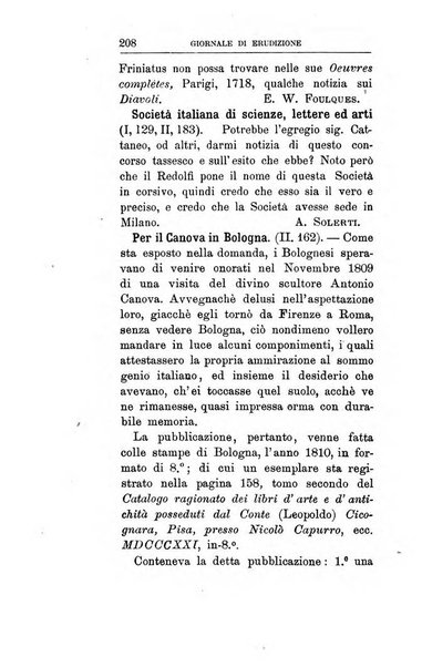 Giornale di erudizione corrispondenza letteraria, artistica e scientifica