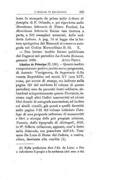 Giornale di erudizione corrispondenza letteraria, artistica e scientifica