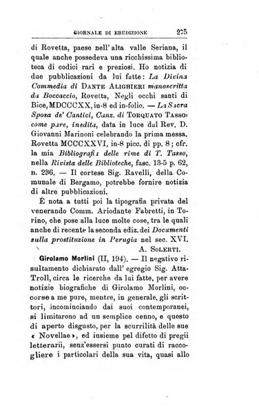 Giornale di erudizione corrispondenza letteraria, artistica e scientifica