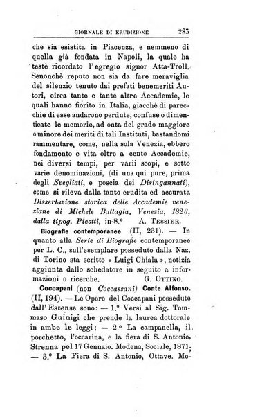 Giornale di erudizione corrispondenza letteraria, artistica e scientifica