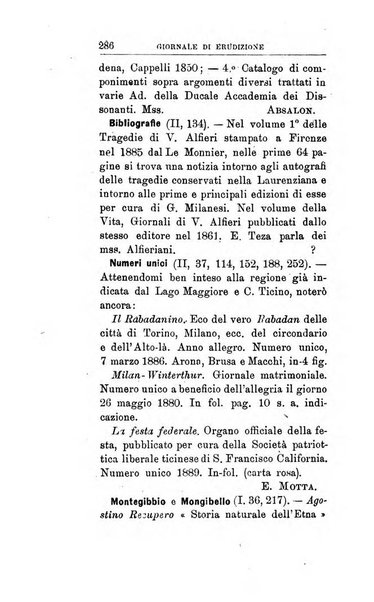 Giornale di erudizione corrispondenza letteraria, artistica e scientifica