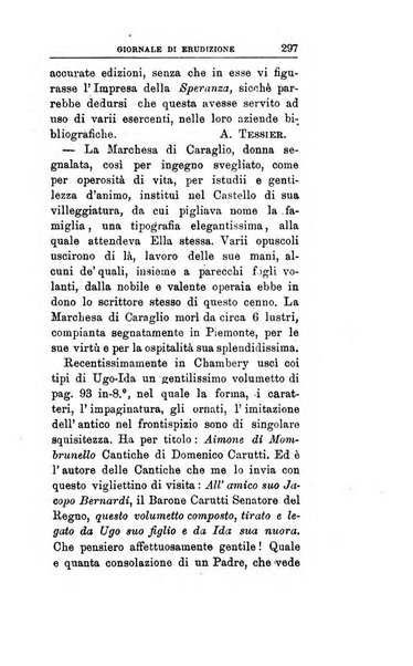 Giornale di erudizione corrispondenza letteraria, artistica e scientifica