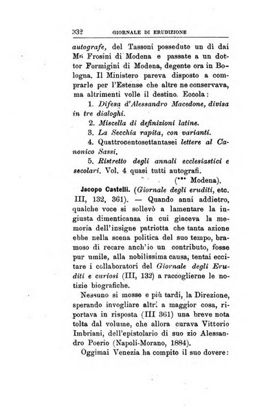 Giornale di erudizione corrispondenza letteraria, artistica e scientifica