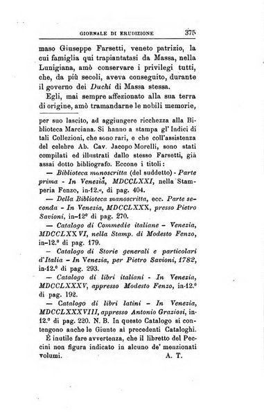 Giornale di erudizione corrispondenza letteraria, artistica e scientifica