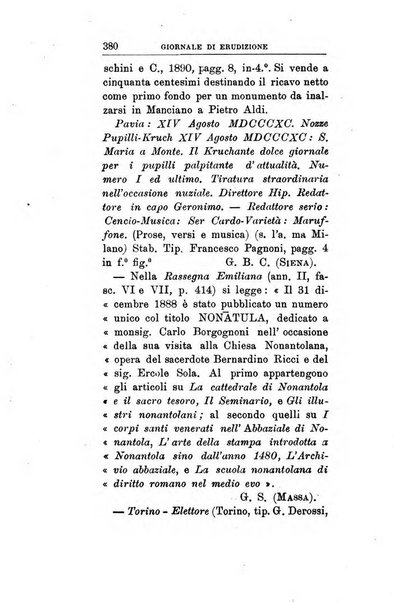 Giornale di erudizione corrispondenza letteraria, artistica e scientifica