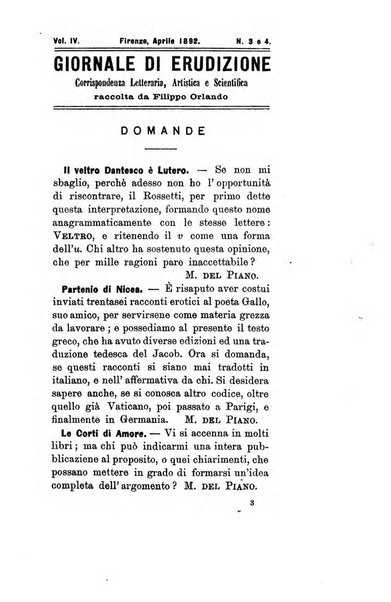 Giornale di erudizione corrispondenza letteraria, artistica e scientifica