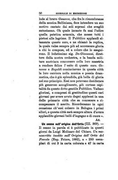 Giornale di erudizione corrispondenza letteraria, artistica e scientifica