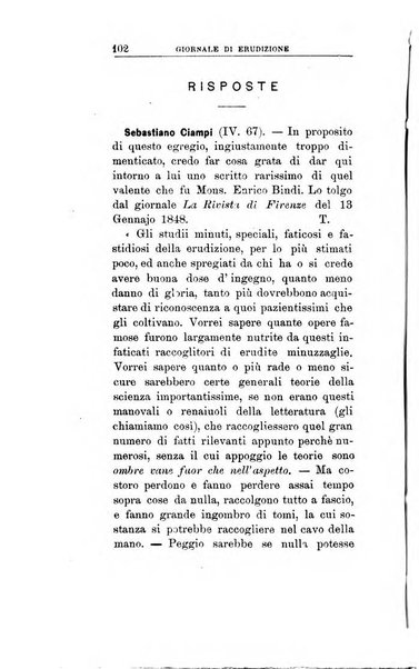 Giornale di erudizione corrispondenza letteraria, artistica e scientifica