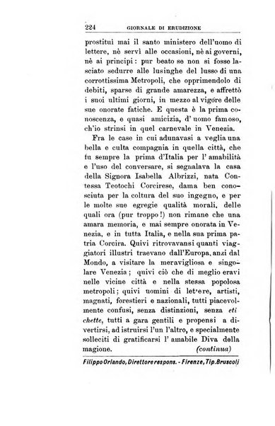 Giornale di erudizione corrispondenza letteraria, artistica e scientifica