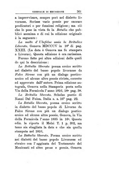 Giornale di erudizione corrispondenza letteraria, artistica e scientifica