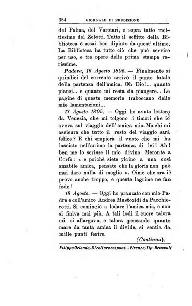 Giornale di erudizione corrispondenza letteraria, artistica e scientifica