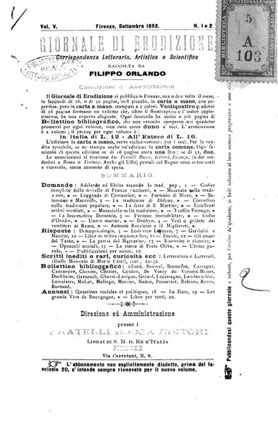 Giornale di erudizione corrispondenza letteraria, artistica e scientifica