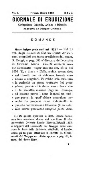 Giornale di erudizione corrispondenza letteraria, artistica e scientifica