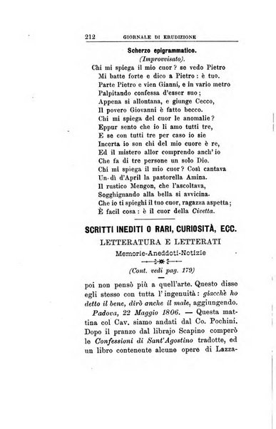 Giornale di erudizione corrispondenza letteraria, artistica e scientifica