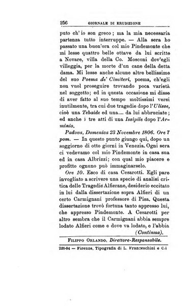 Giornale di erudizione corrispondenza letteraria, artistica e scientifica