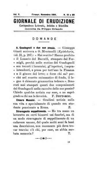 Giornale di erudizione corrispondenza letteraria, artistica e scientifica