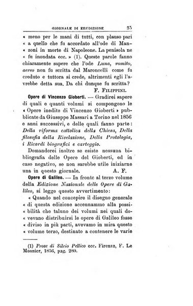 Giornale di erudizione corrispondenza letteraria, artistica e scientifica