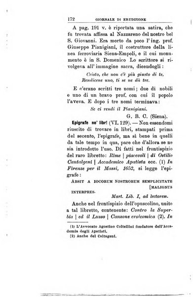 Giornale di erudizione corrispondenza letteraria, artistica e scientifica