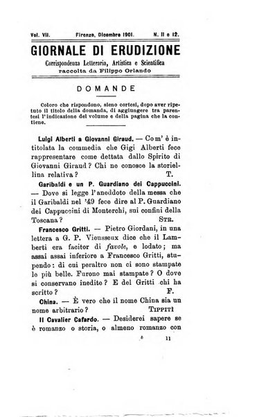 Giornale di erudizione corrispondenza letteraria, artistica e scientifica