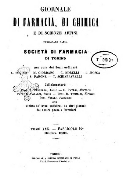 Giornale di farmacia, di chimica e di scienze affini