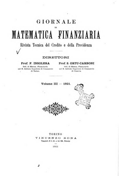 Giornale di matematica finanziaria rivista tecnica del credito e della previdenza