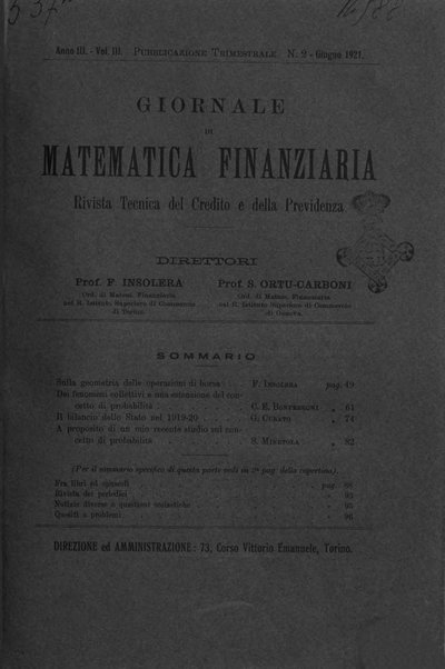 Giornale di matematica finanziaria rivista tecnica del credito e della previdenza