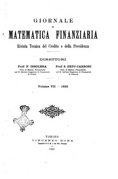 Giornale di matematica finanziaria rivista tecnica del credito e della previdenza