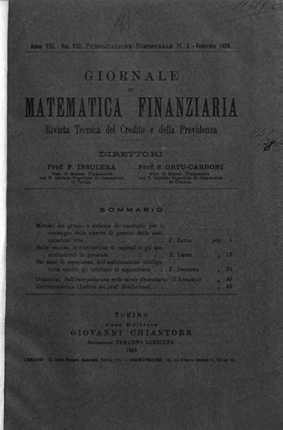 Giornale di matematica finanziaria rivista tecnica del credito e della previdenza