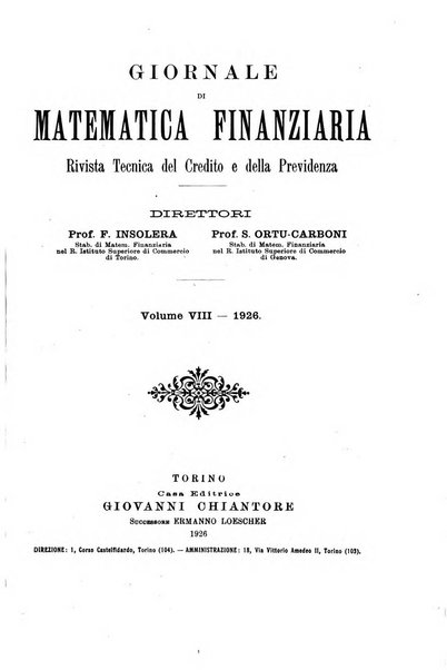 Giornale di matematica finanziaria rivista tecnica del credito e della previdenza