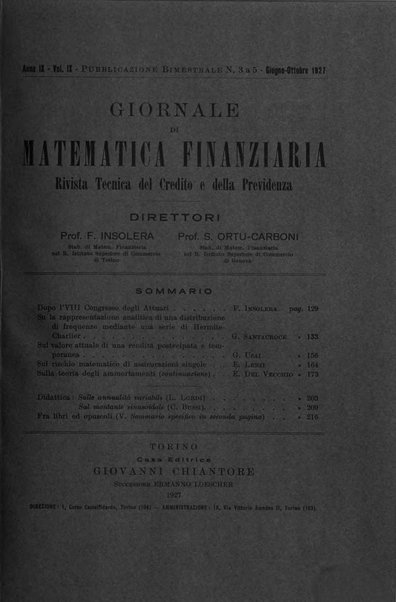 Giornale di matematica finanziaria rivista tecnica del credito e della previdenza