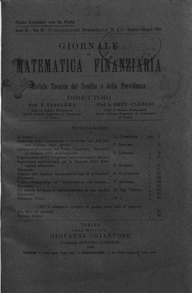 Giornale di matematica finanziaria rivista tecnica del credito e della previdenza