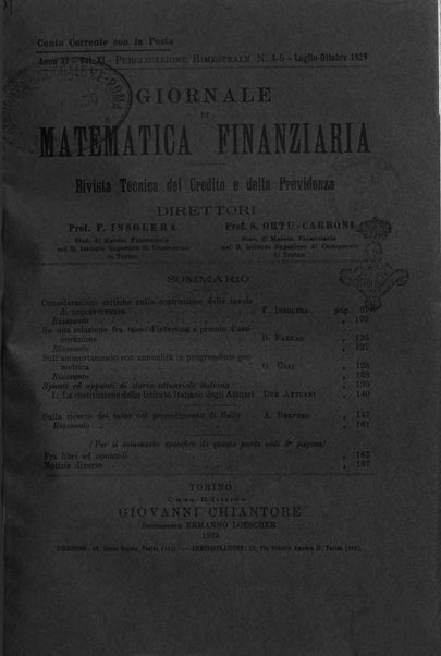 Giornale di matematica finanziaria rivista tecnica del credito e della previdenza