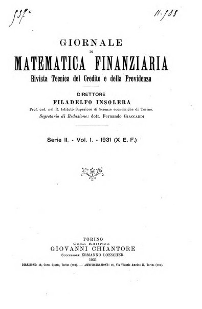 Giornale di matematica finanziaria rivista tecnica del credito e della previdenza