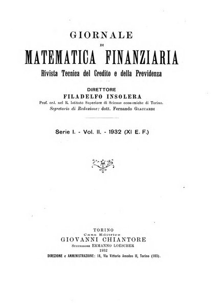 Giornale di matematica finanziaria rivista tecnica del credito e della previdenza