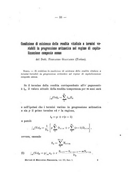 Giornale di matematica finanziaria rivista tecnica del credito e della previdenza