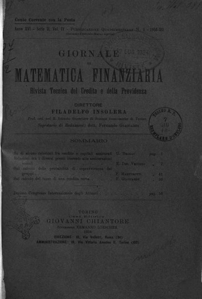 Giornale di matematica finanziaria rivista tecnica del credito e della previdenza