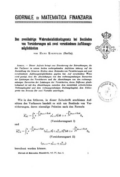 Giornale di matematica finanziaria rivista tecnica del credito e della previdenza