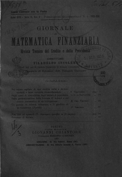 Giornale di matematica finanziaria rivista tecnica del credito e della previdenza